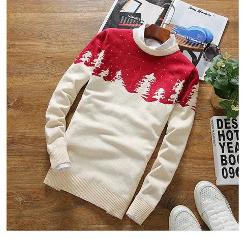 Autumn/Winter Sweater Men woods print Sweater Christmas Day Gift Pullover Winter Warm Casual Knitted Sweater XS-L