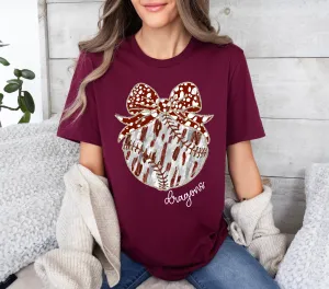 Bella Canvas Collierville Dragons Baseball Bow Coquette Tee / Youth and Adult Sizes