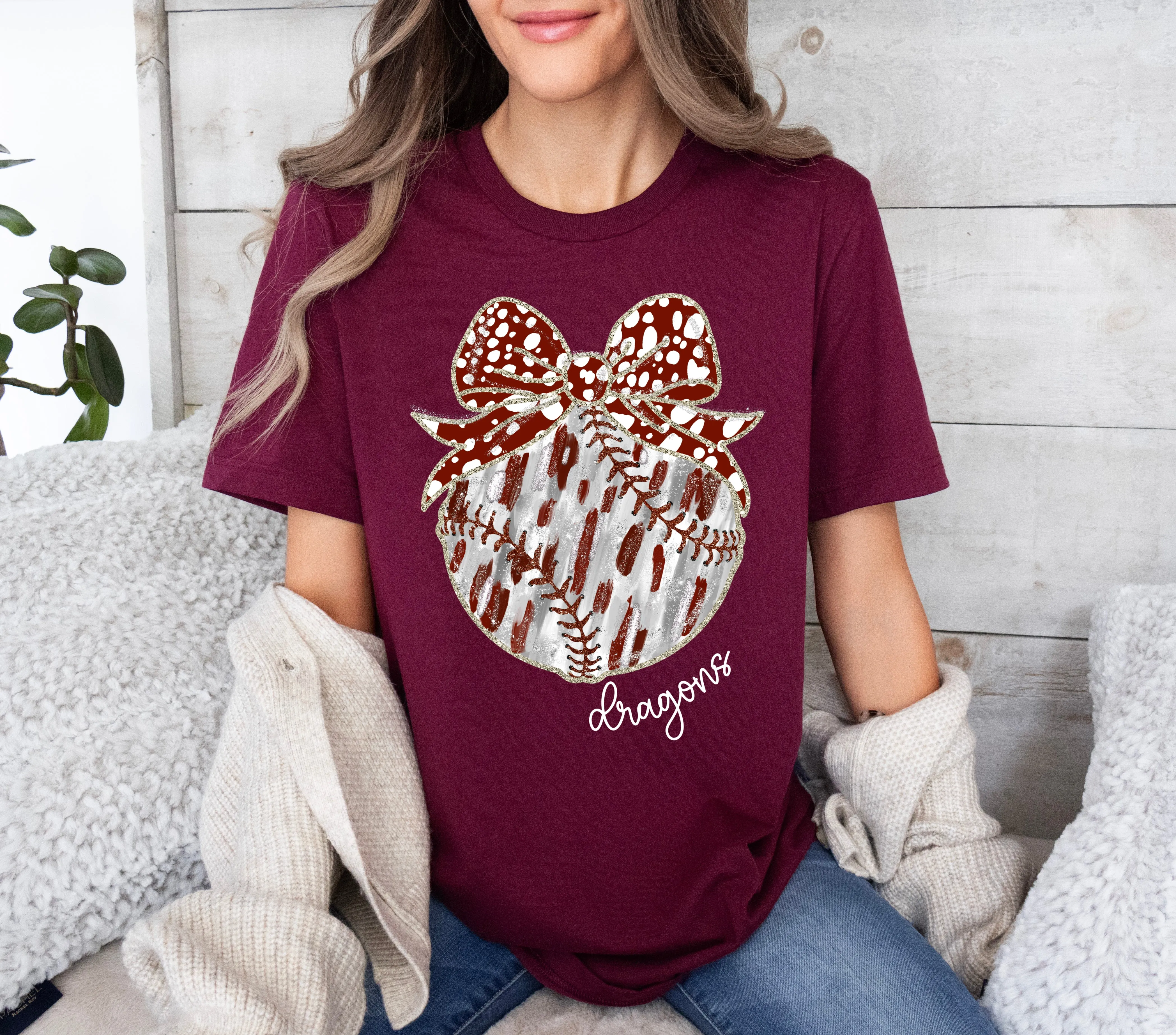 Bella Canvas Collierville Dragons Baseball Bow Coquette Tee / Youth and Adult Sizes
