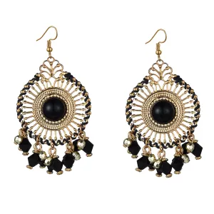 Black Acrylic & Enamel 18K Gold-Plated Openwork Round Drop Earrings