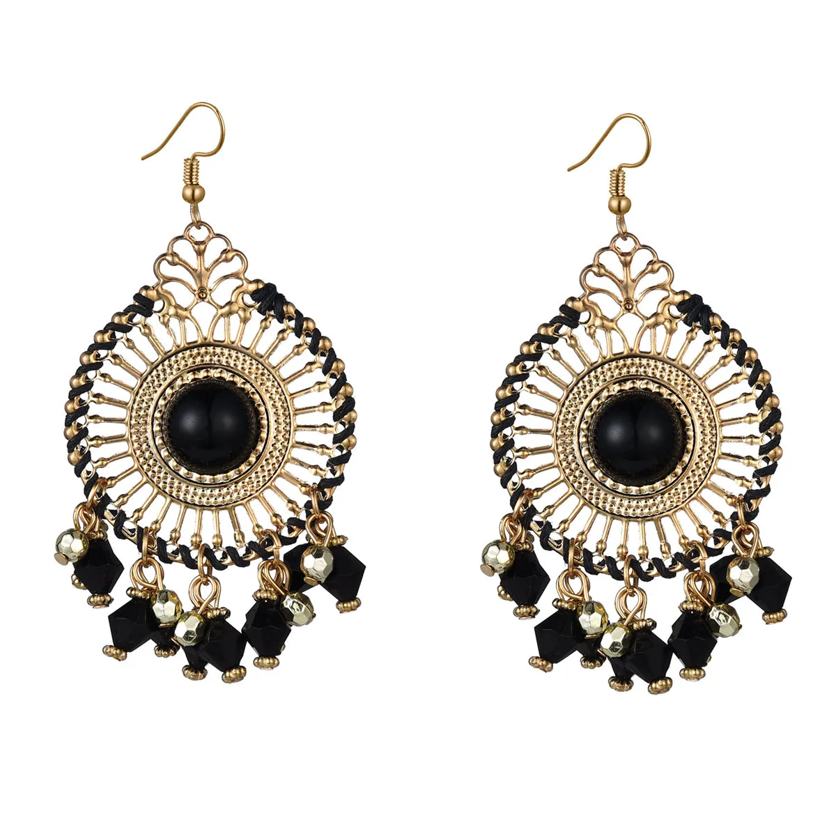 Black Acrylic & Enamel 18K Gold-Plated Openwork Round Drop Earrings