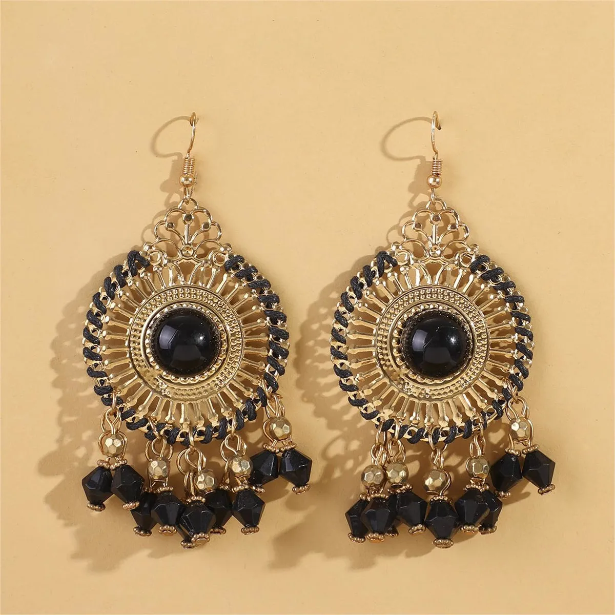 Black Acrylic & Enamel 18K Gold-Plated Openwork Round Drop Earrings