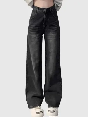 Black Dark Wash Basic Wide Leg Denim