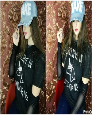 Black I Belive in Unicorn Printed T-Shirt For Women