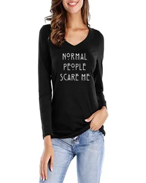 Black Normal People Scare Me Printed T-Shirt For Her