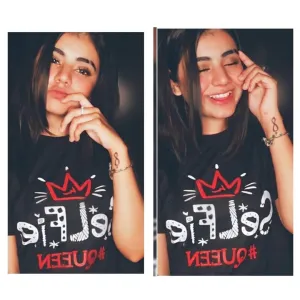 Black Selfie Queen Cotton Printed T-shirt For Womens