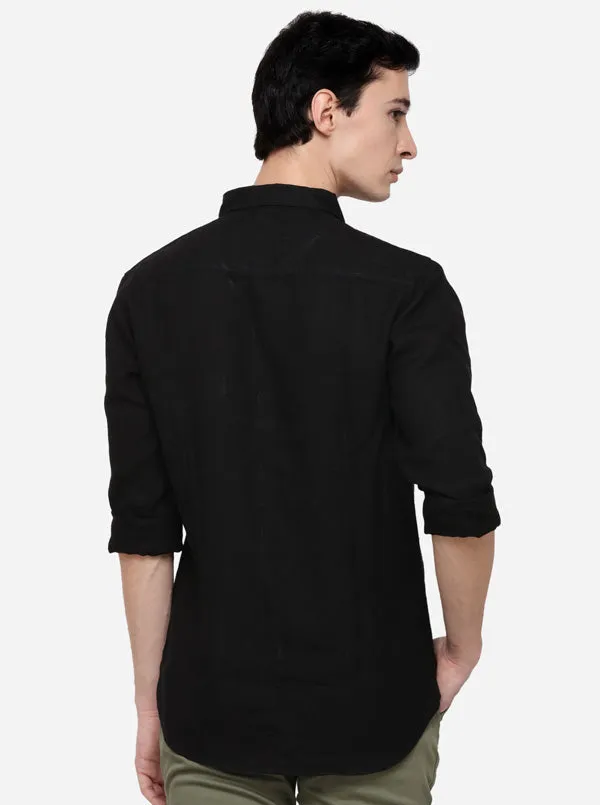 Black Slim Fit Solid Casual Shirt | JadeBlue
