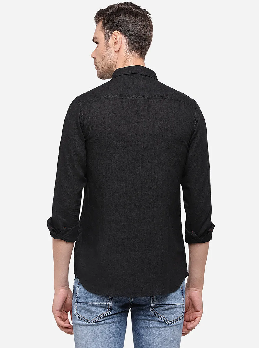 Black Solid Slim Fit Casual Shirt | JadeBlue