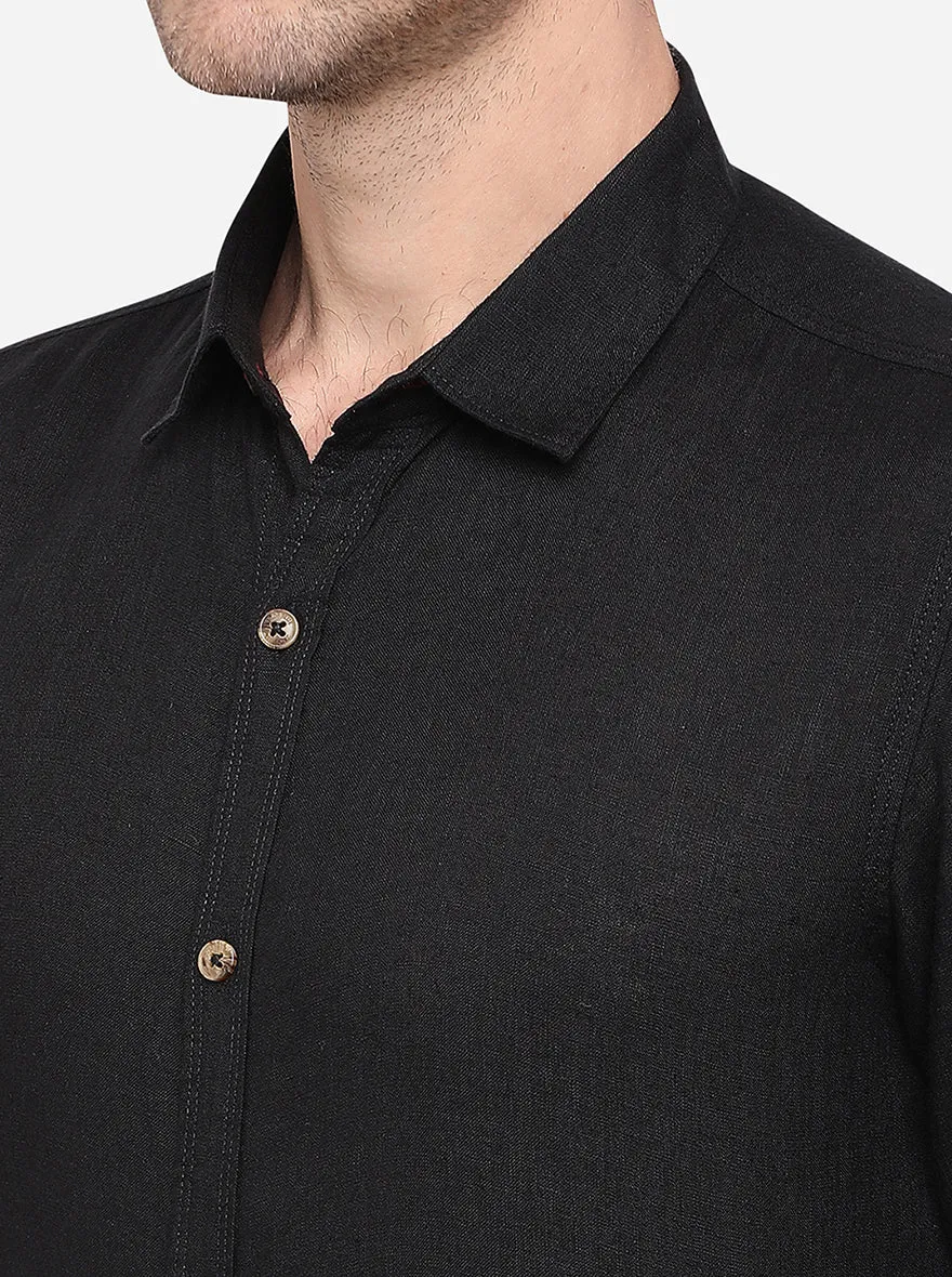 Black Solid Slim Fit Casual Shirt | JadeBlue