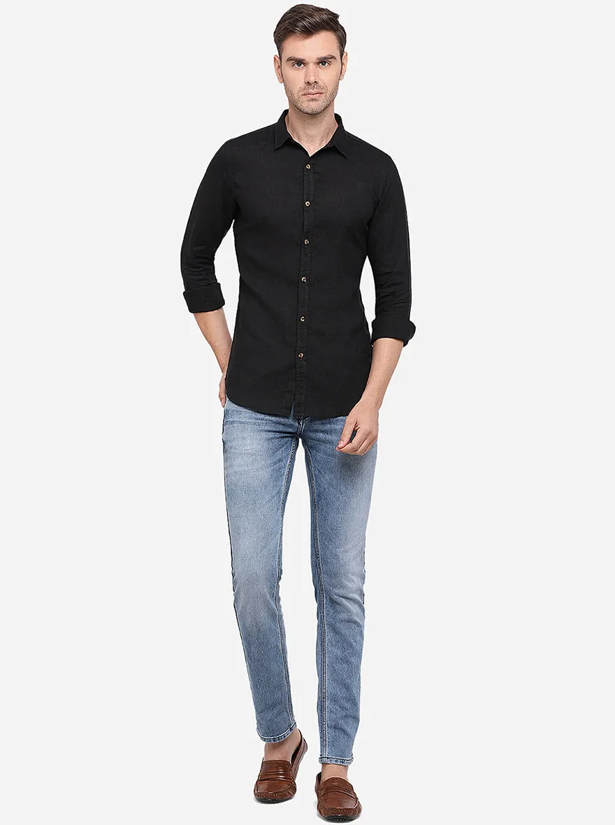Black Solid Slim Fit Casual Shirt | JadeBlue