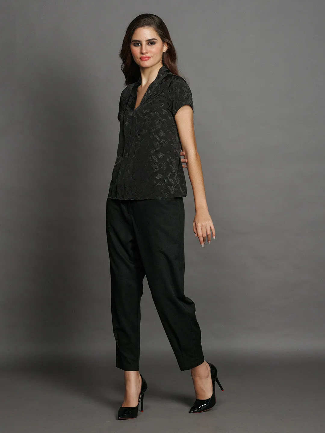 Black Solid Straight Top