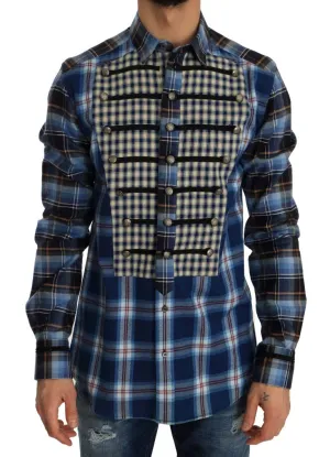 Blue Check Cotton Slim Fit Shirt
