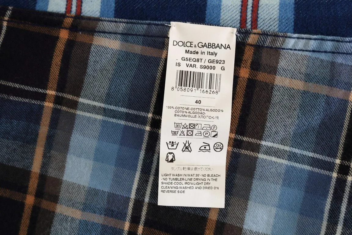 Blue Check Cotton Slim Fit Shirt