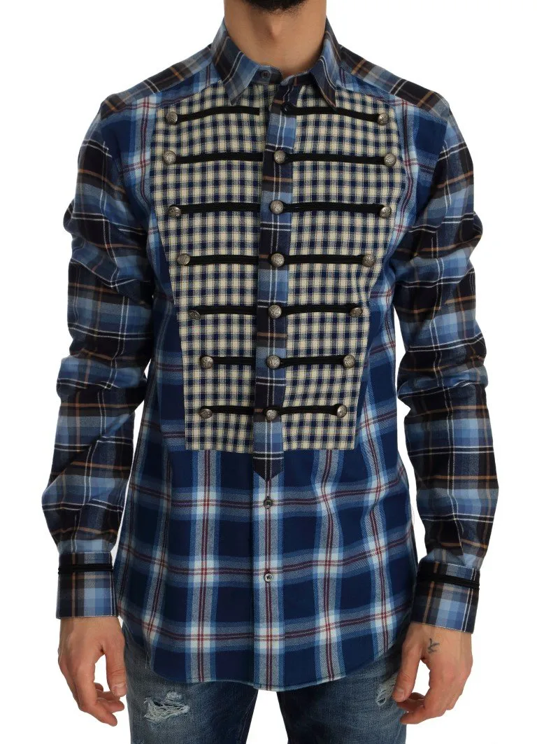 Blue Check Cotton Slim Fit Shirt