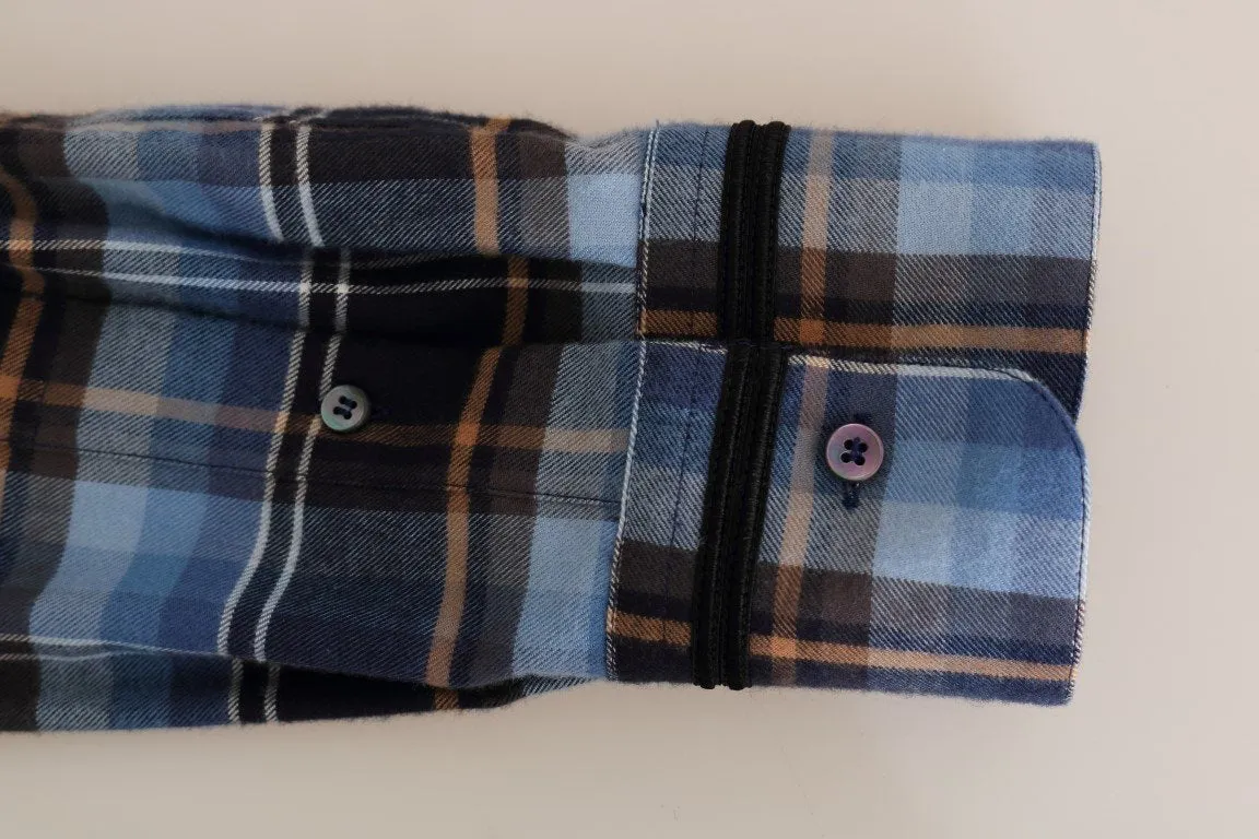 Blue Check Cotton Slim Fit Shirt