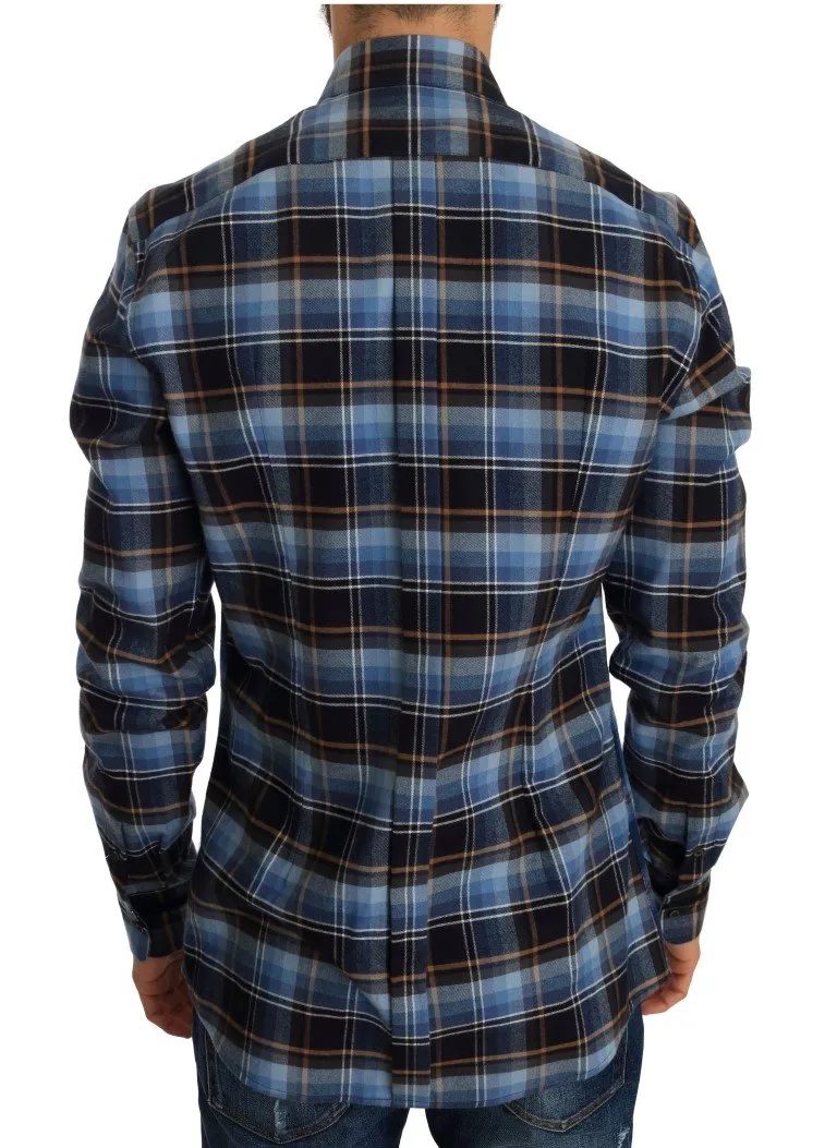 Blue Check Cotton Slim Fit Shirt