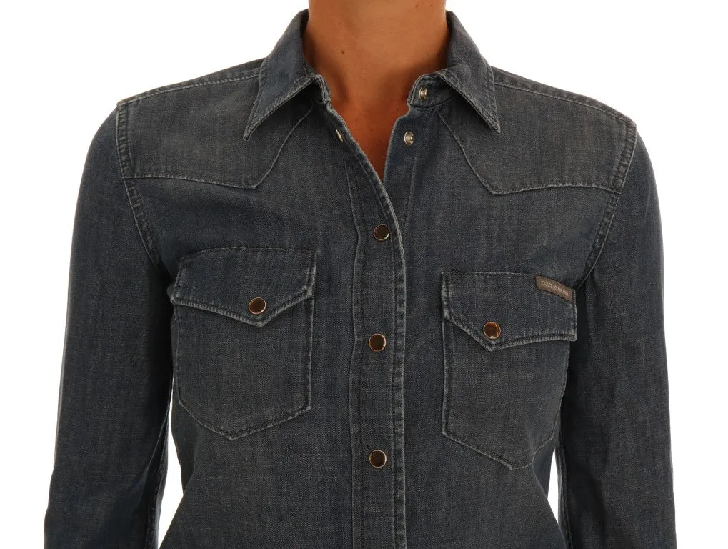 Blue Cotton Jeans Slim Fit Denim Shirt