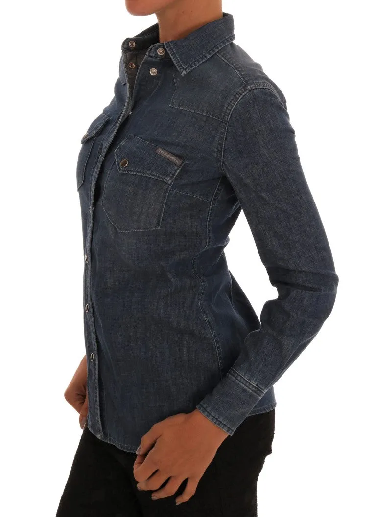 Blue Cotton Jeans Slim Fit Denim Shirt