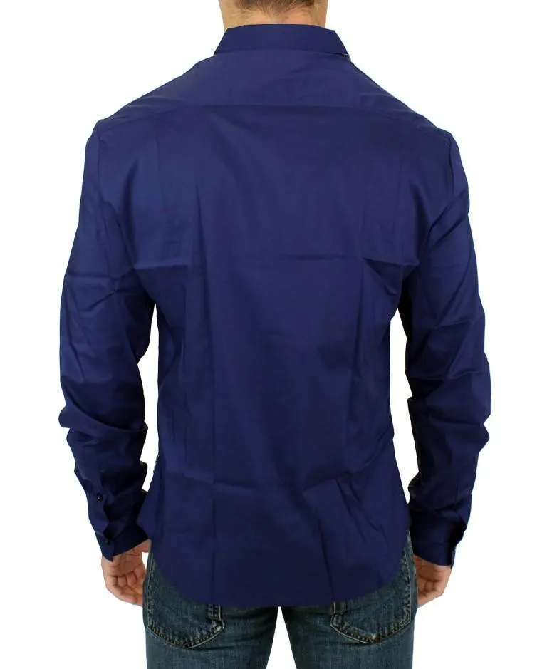 Blue cotton slim fit shirt
