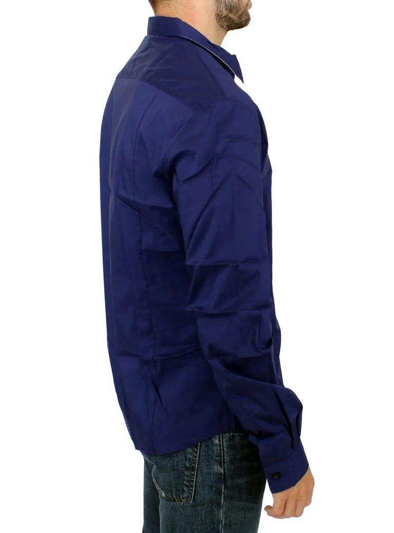 Blue cotton slim fit shirt