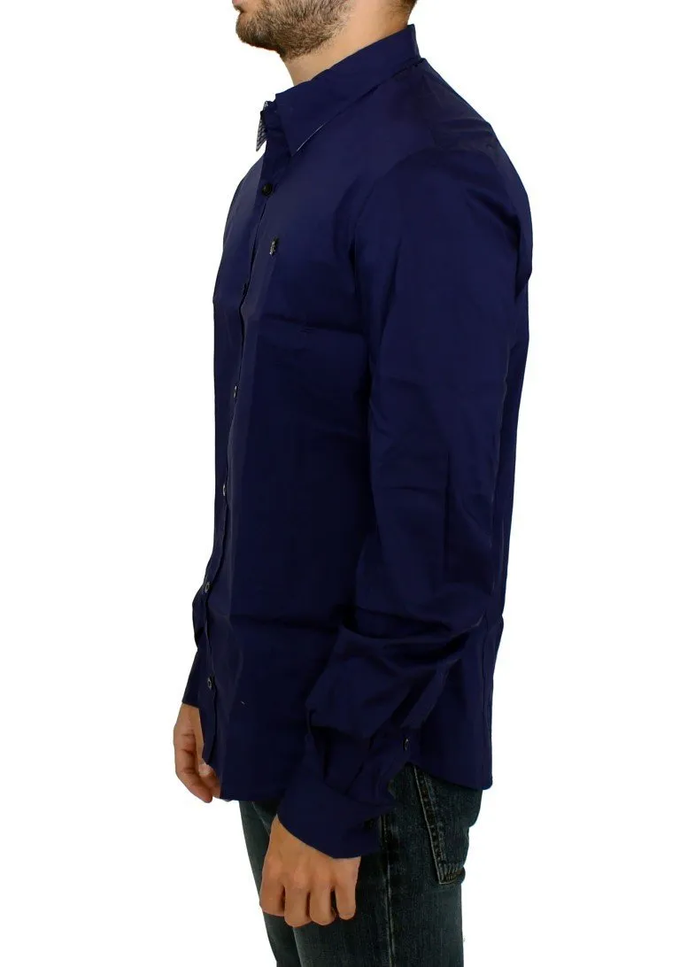 Blue cotton slim fit shirt