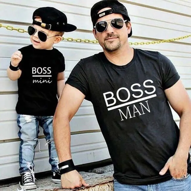 BOSS MAN and BOSS mini Little print Family Matching Father Son tees