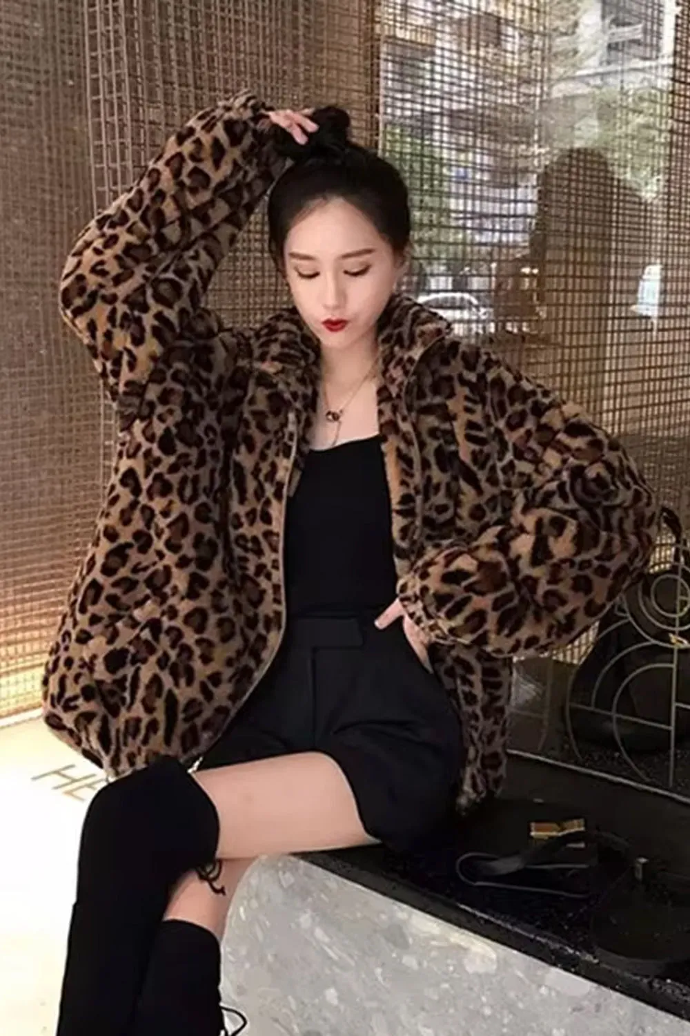 Casual Leopard Pattern Zipper Jacket