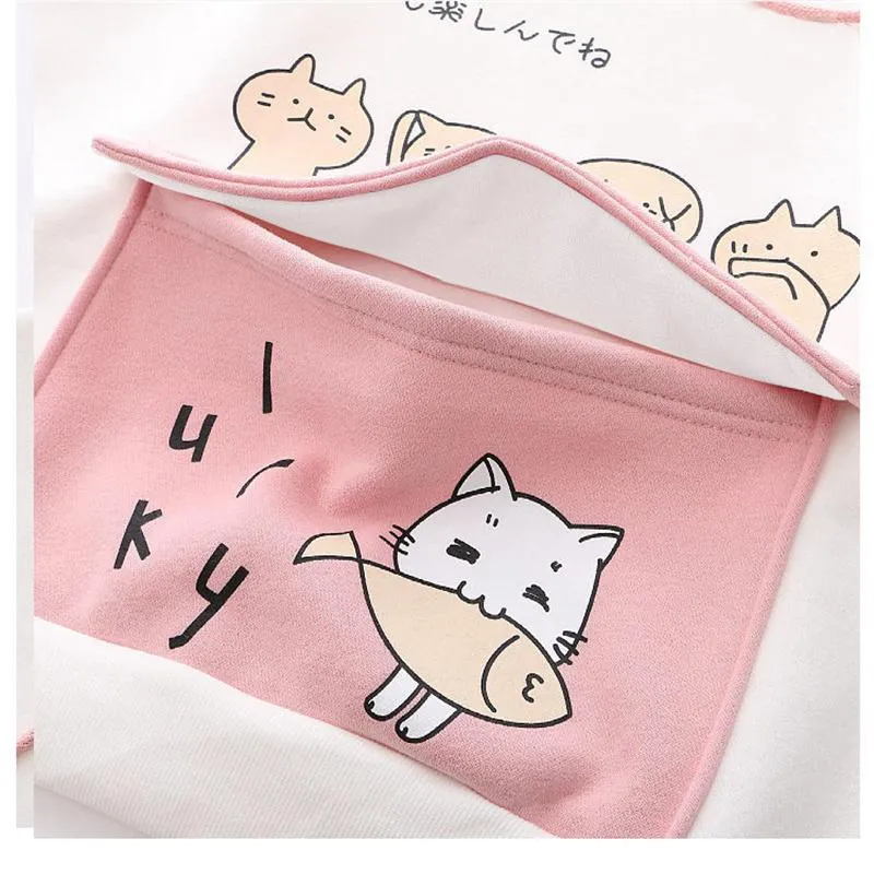 Cat Pink Girl Heart Fleece Egirl Super Thick Loose Hoodie Kawaii Ears Lolita Hoodie