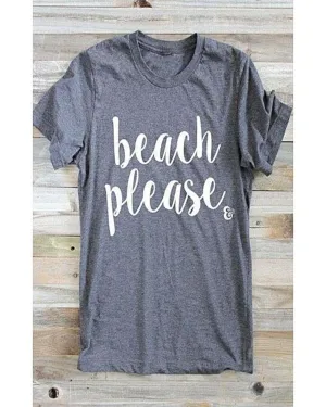 Charcoal Grey Beach Please Cotton Printed T-Shirt For