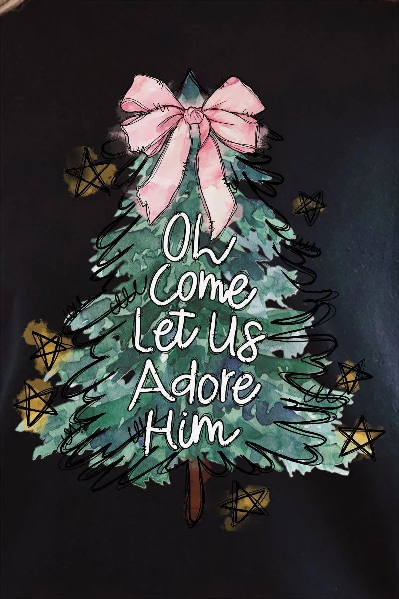 Christmas Tree Let Us Adore Him Heavy Cotton Long Sleeve Adult T-Shirt