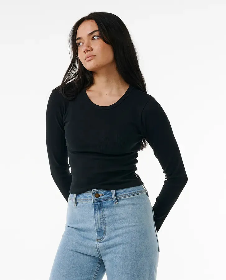 Classic Ribbed Long Sleeve Tee - Black