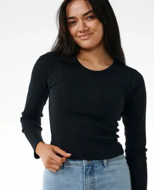 Classic Ribbed Long Sleeve Tee - Black