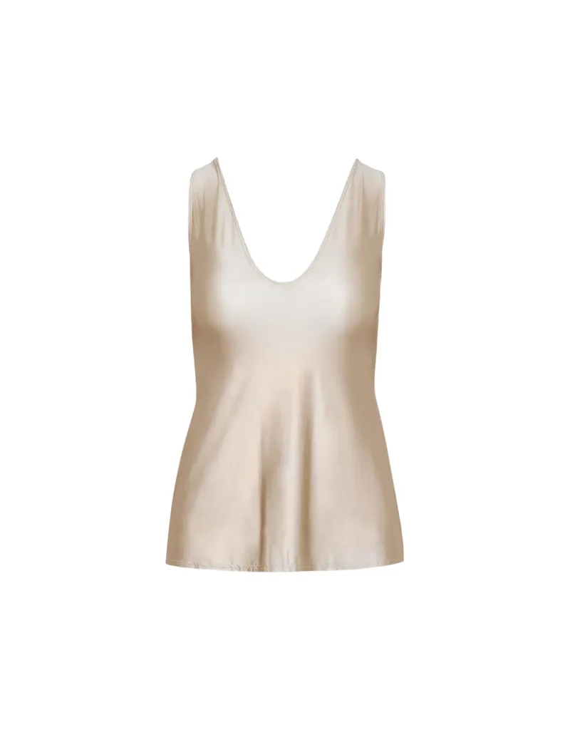 Commando Faux Silk V-neck Tank in Champagne