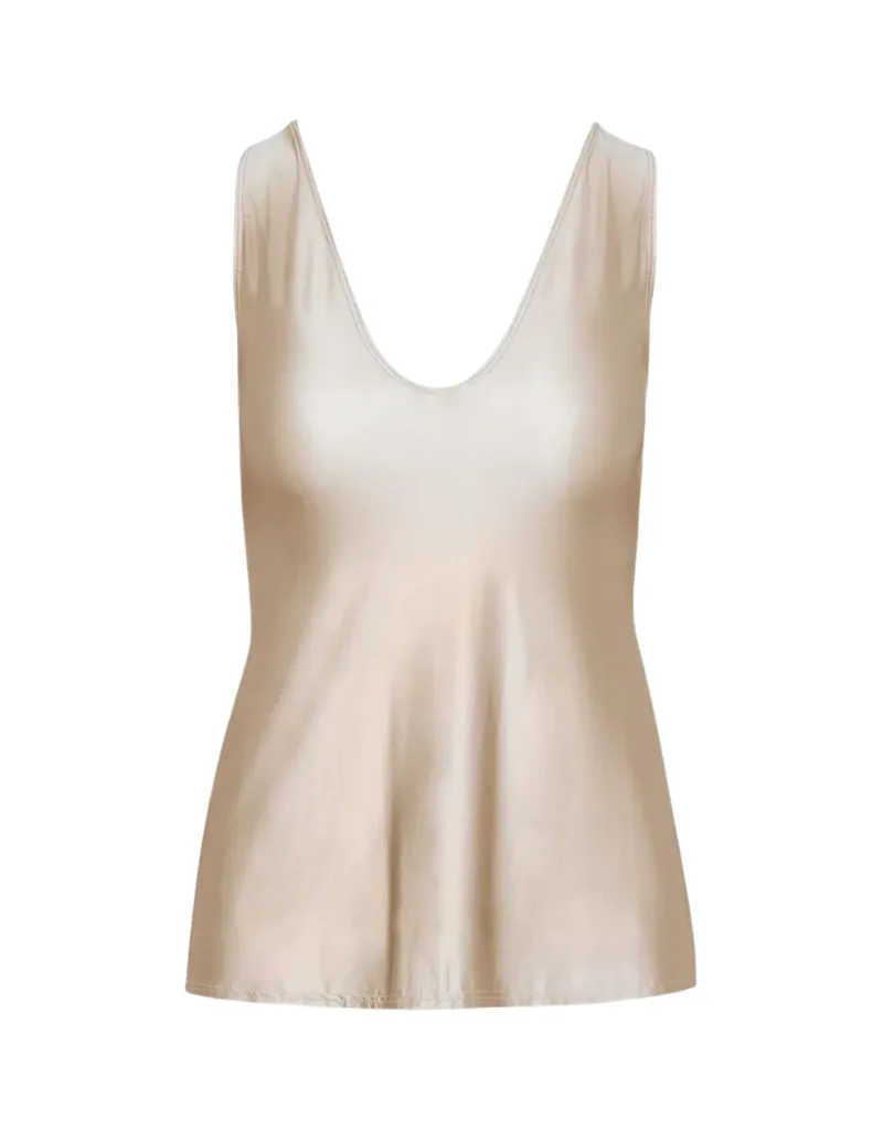 Commando Faux Silk V-neck Tank in Champagne