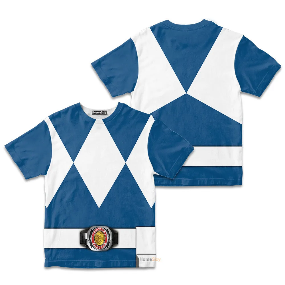 Cosplay Blue MIGHTY MORPHIN Power Ranger Custom Kid Tshirt QT205220Zc