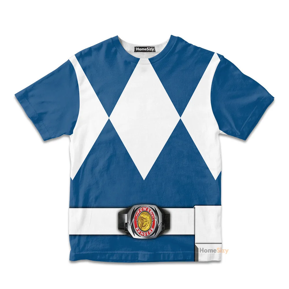 Cosplay Blue MIGHTY MORPHIN Power Ranger Custom Kid Tshirt QT205220Zc