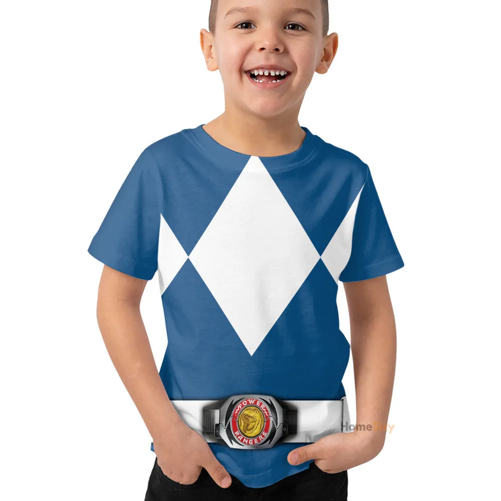 Cosplay Blue MIGHTY MORPHIN Power Ranger Custom Kid Tshirt QT205220Zc