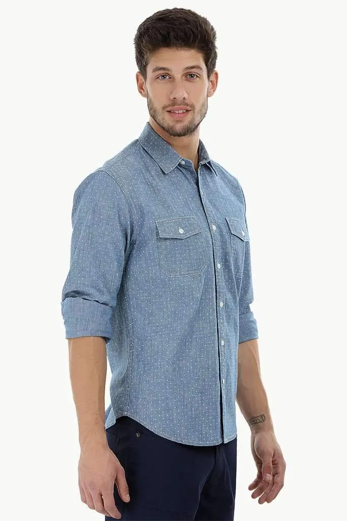 Cotton Chambray Printed Shirt
