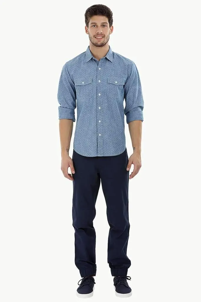 Cotton Chambray Printed Shirt