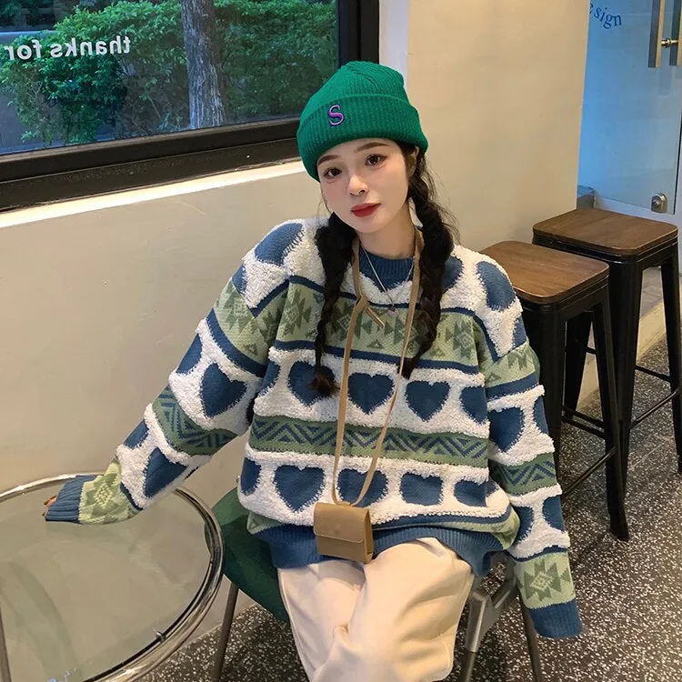 Cute Love Embroidered Knitted Sweater