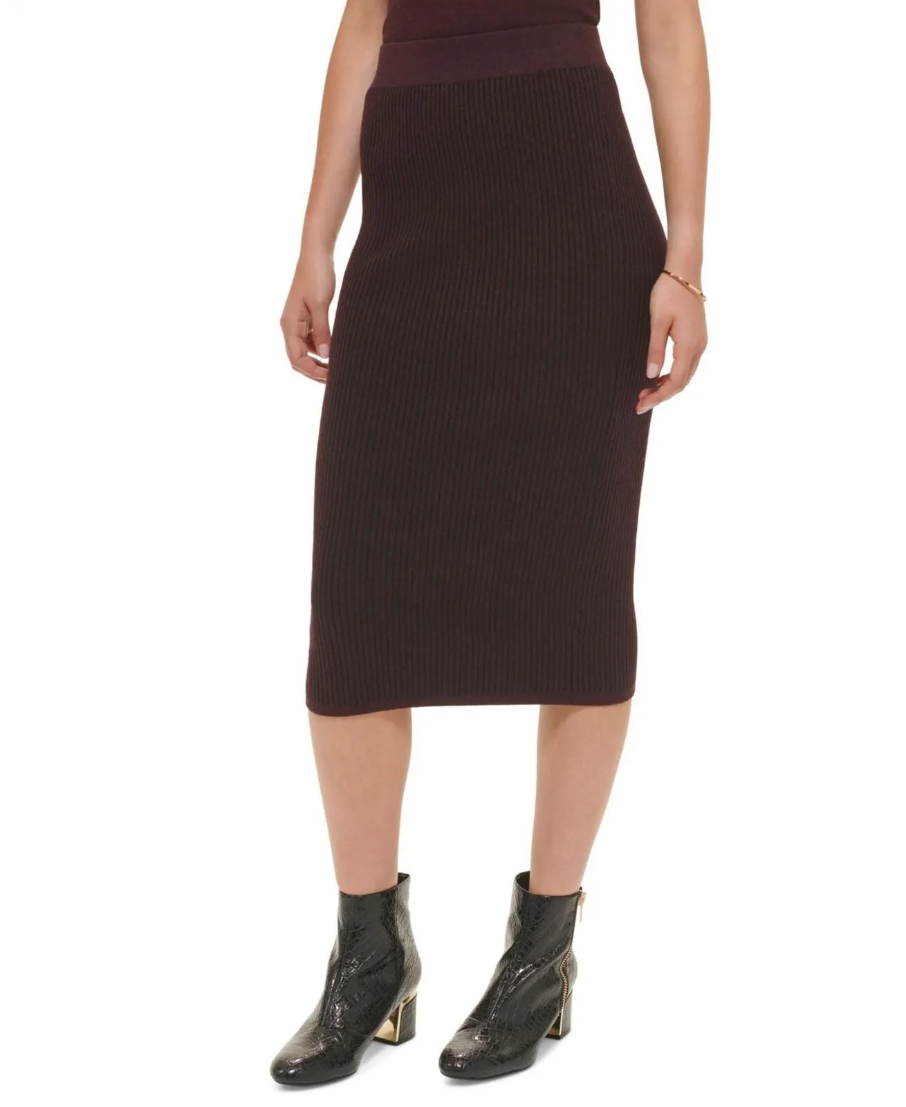 Dkny Jeans Women's Ribbed Pull-On Close-Fitting Midi Skirt E23SAB00