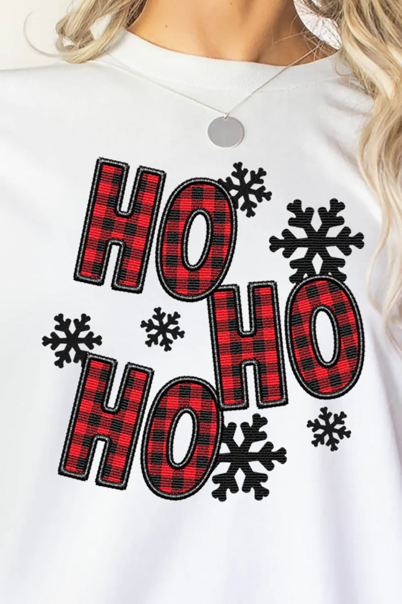 Faux Embroidery Ho Ho Ho Transfer Heavy Cotton Long Sleeve Adult T-Shirt