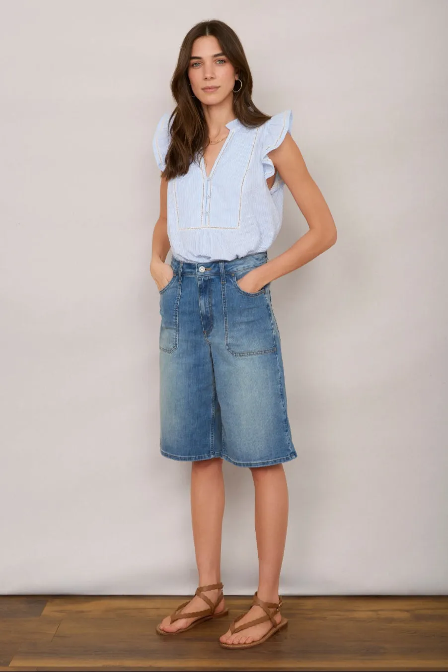 Flossie Culotte Short - Mid Wash