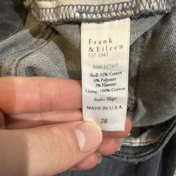 Frank &amp; Eileen Sz 28 Sligo Slim Jeans Raw Hem Dark Washed Stretch Casual Preppy