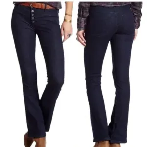 Free People 28x32 Kaye Button Fly Slim Flare Jeans Dark Indigo Wash 0303