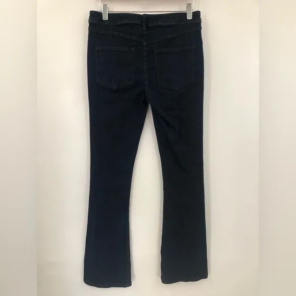 Free People 28x32 Kaye Button Fly Slim Flare Jeans Dark Indigo Wash 0303