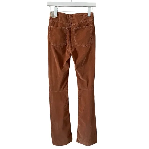 Free People Jenny High Rise Cord Slim Flare Jeans Cognac Size 28 Fall Retro Boho