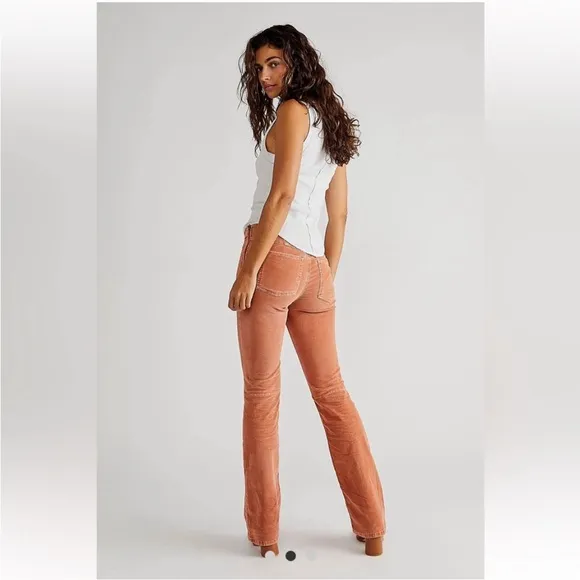Free People Jenny High Rise Cord Slim Flare Jeans Cognac Size 28 Fall Retro Boho