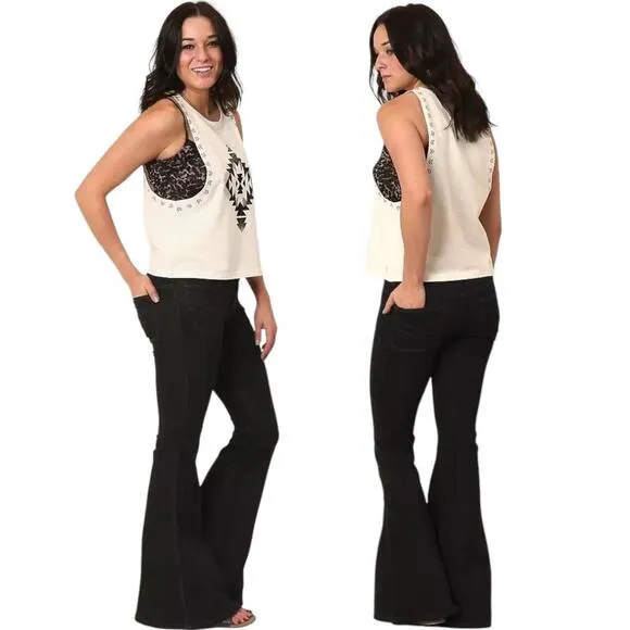Free People Stella Flare Stretch Jean Washed Black Bell Bottoms Size 27
