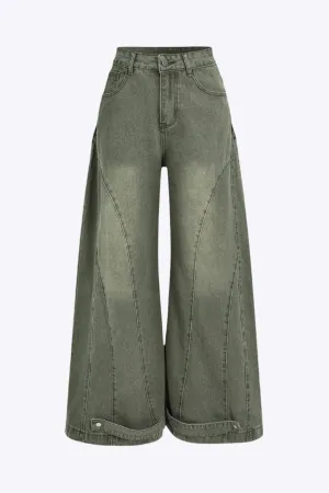 Freya  - Classic Denim Washed Woman's Wide Leg Jeans